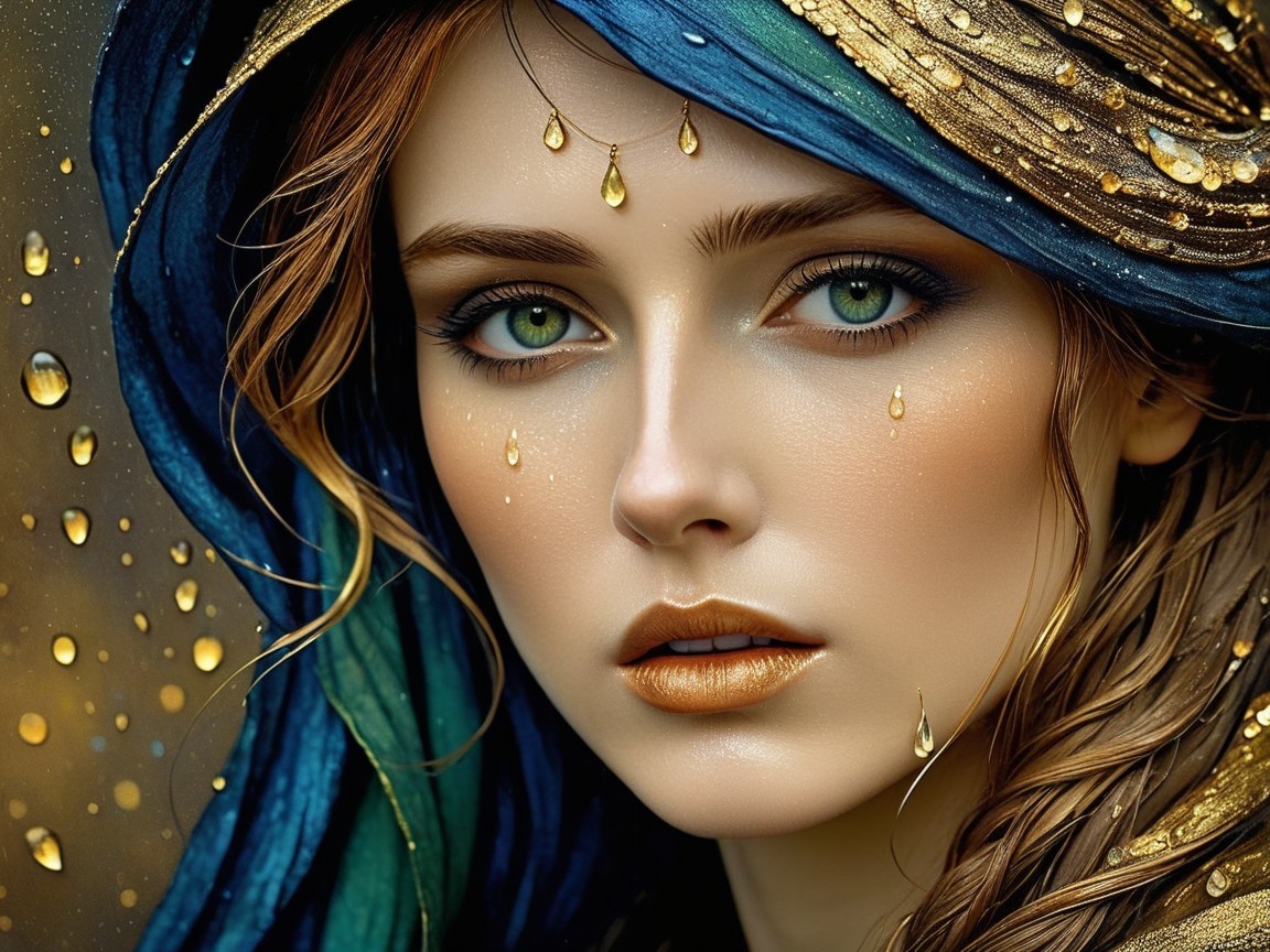 Portrait of a woman with green eyes and headscarf