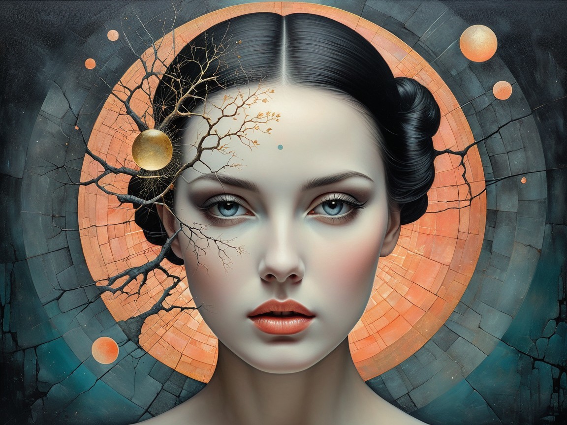 Portrait of a woman with celestial and cosmic themes