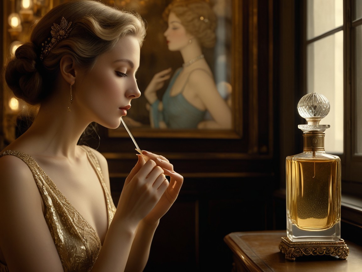 Vintage-Inspired Elegance with Perfume Application