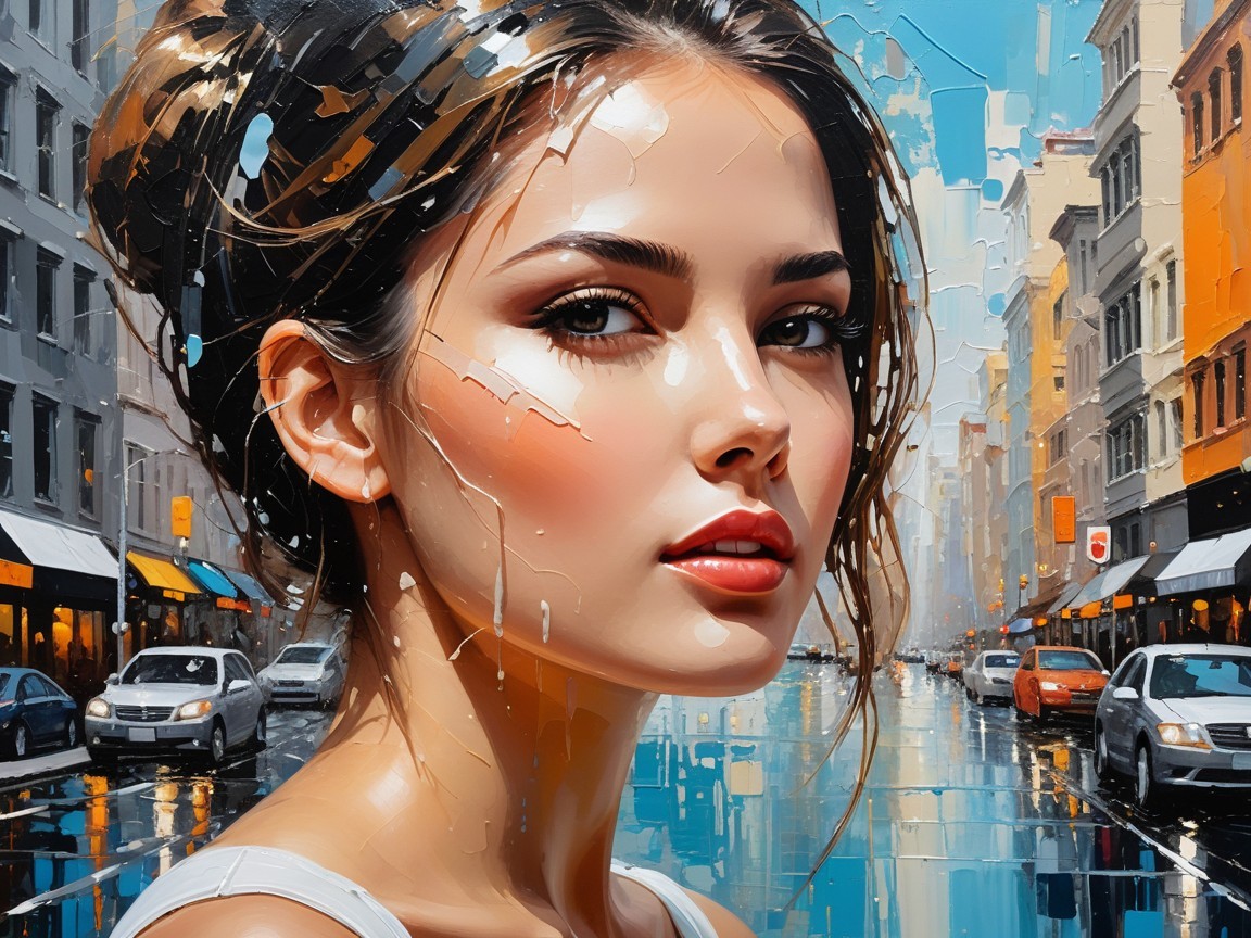 Portrait of a Young Woman in a Vibrant Urban Scene