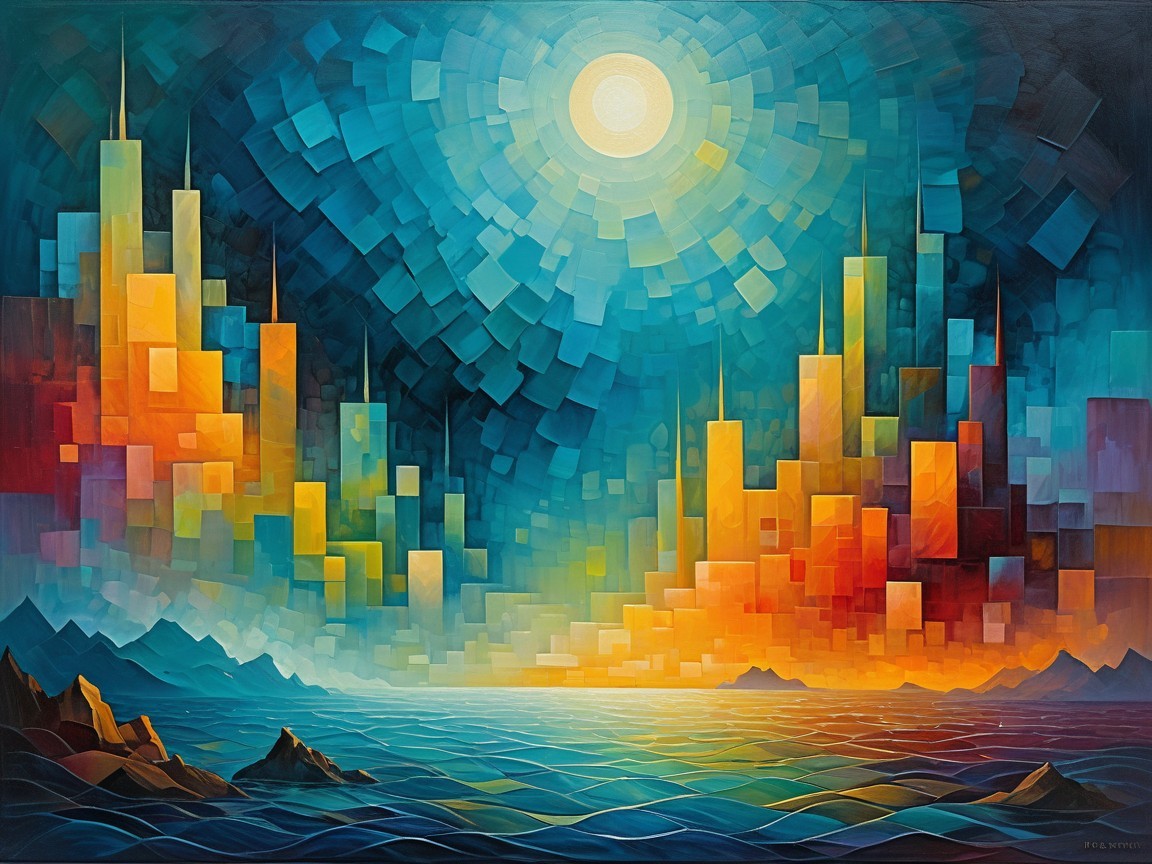 Vibrant Abstract Landscape with Geometric Structures