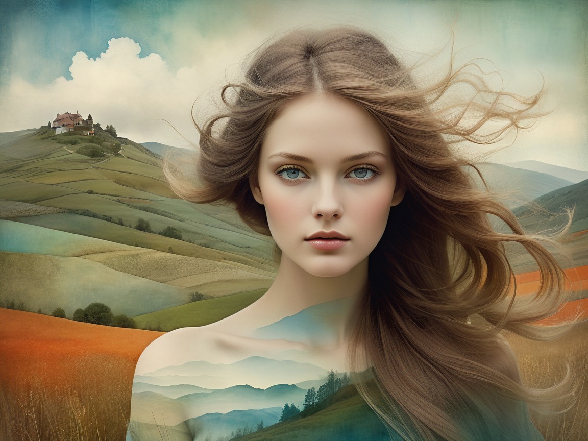 Serene Young Woman in Dreamlike Natural Landscape