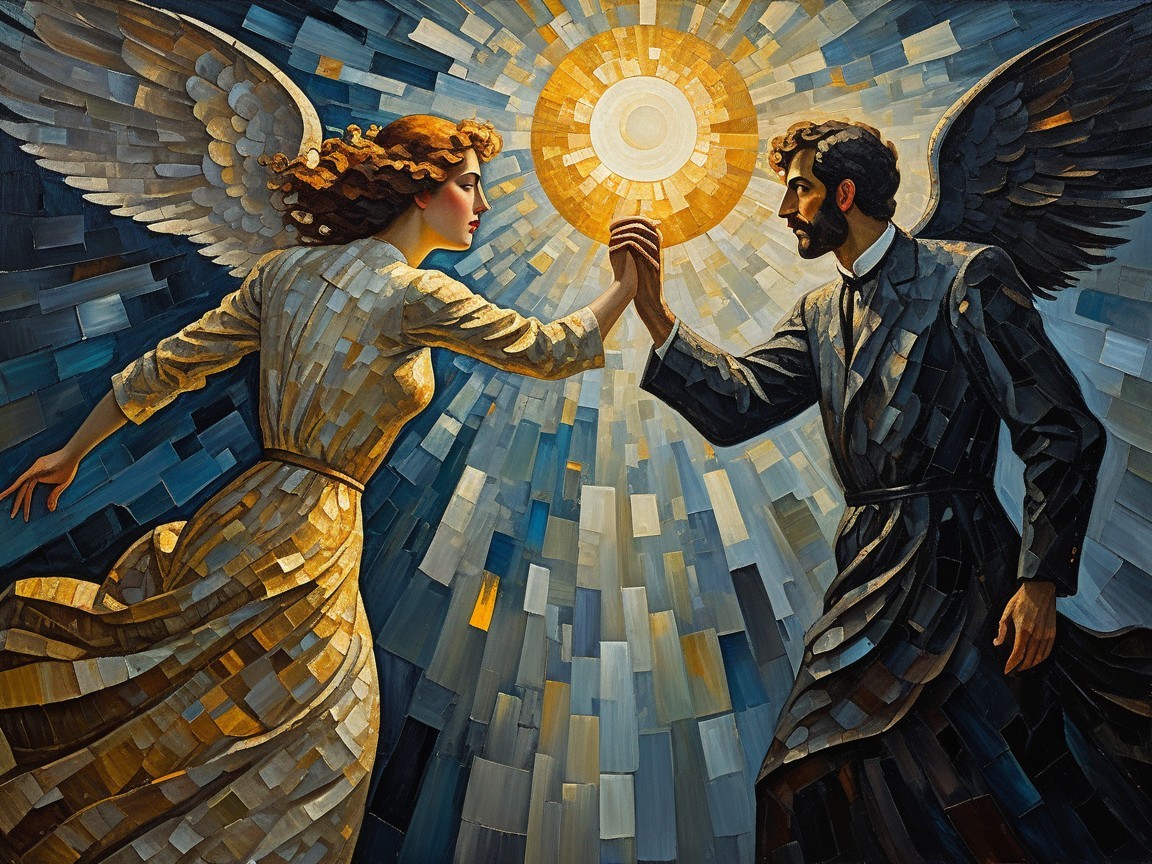 Celestial Scene with Male Figure and Female Angel