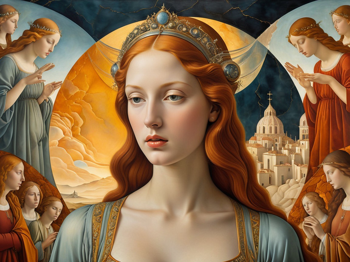 Elegant Figure of a Queen Surrounded by Angels