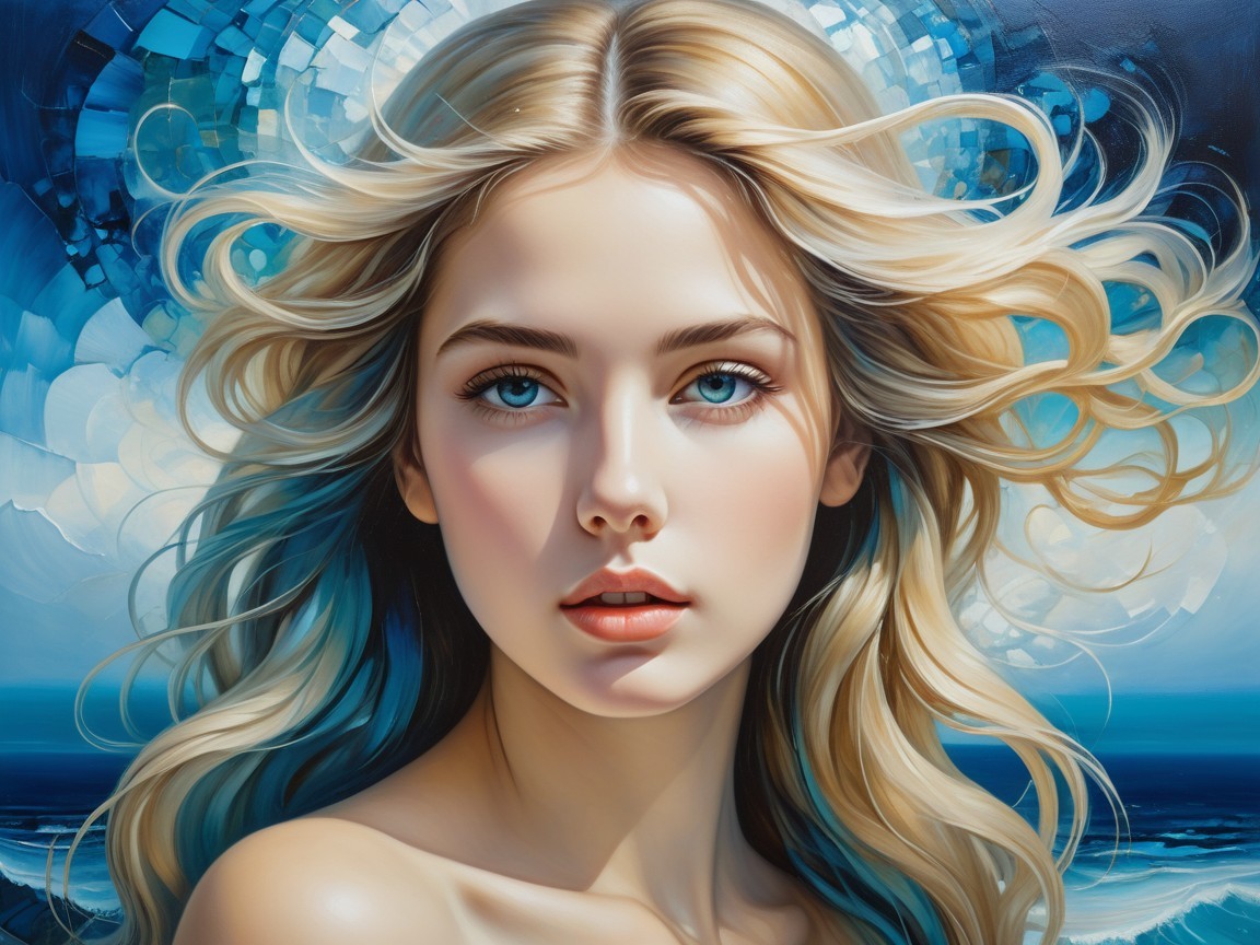 Portrait of a Young Woman with Blonde Hair and Blue Eyes