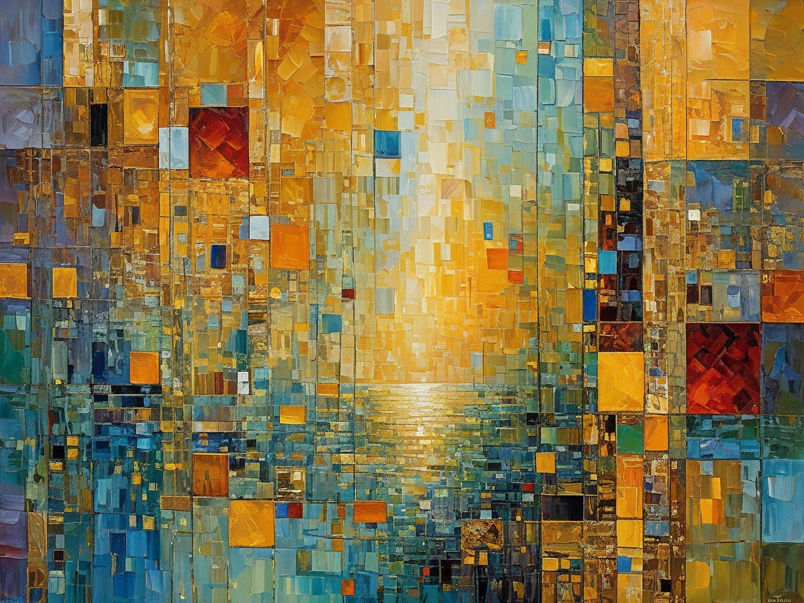 Vibrant Abstract Painting with Blue, Orange, and Gold