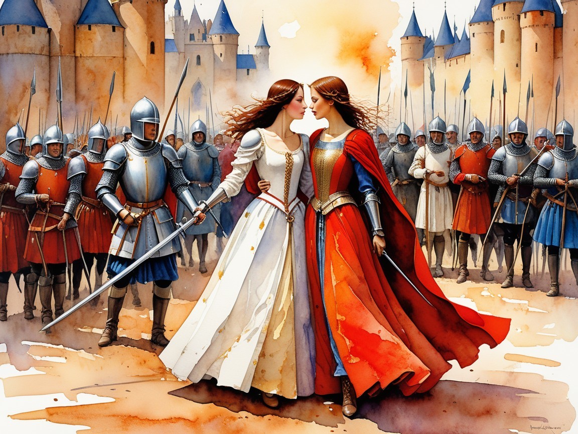 Armored Figures in Harmony Amidst Medieval Tension