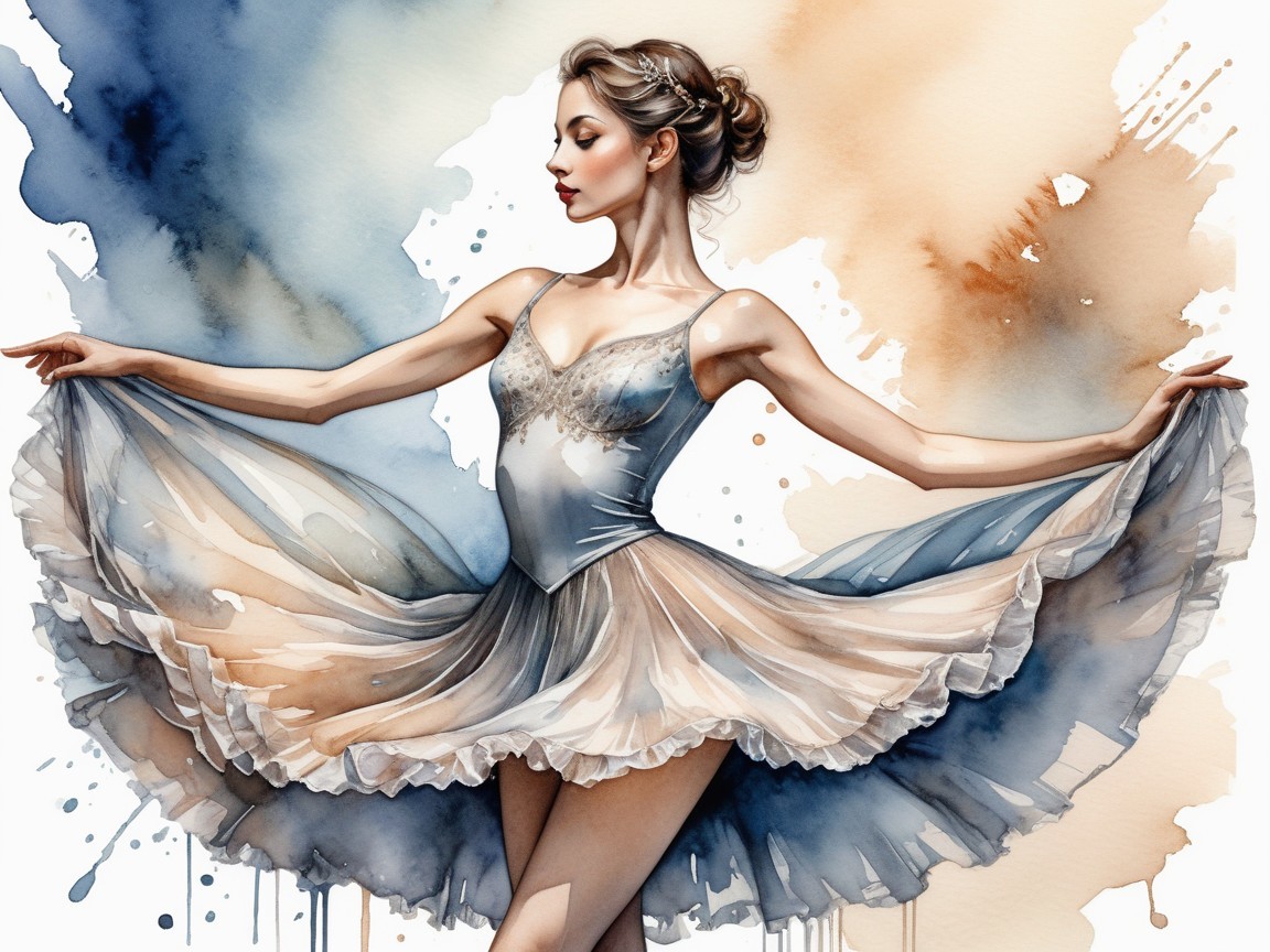 Ballerina in Tutu with Watercolor Background