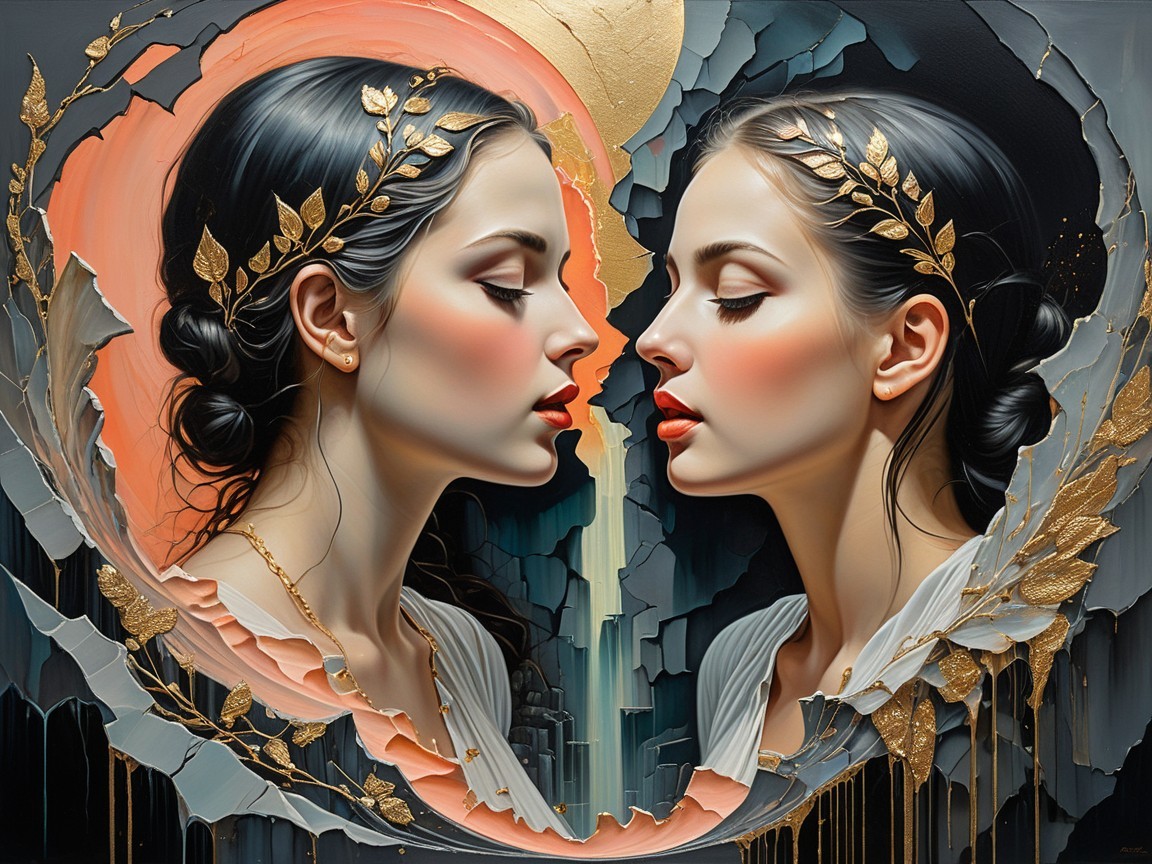 Elegant Female Profiles in Circular Design Artwork