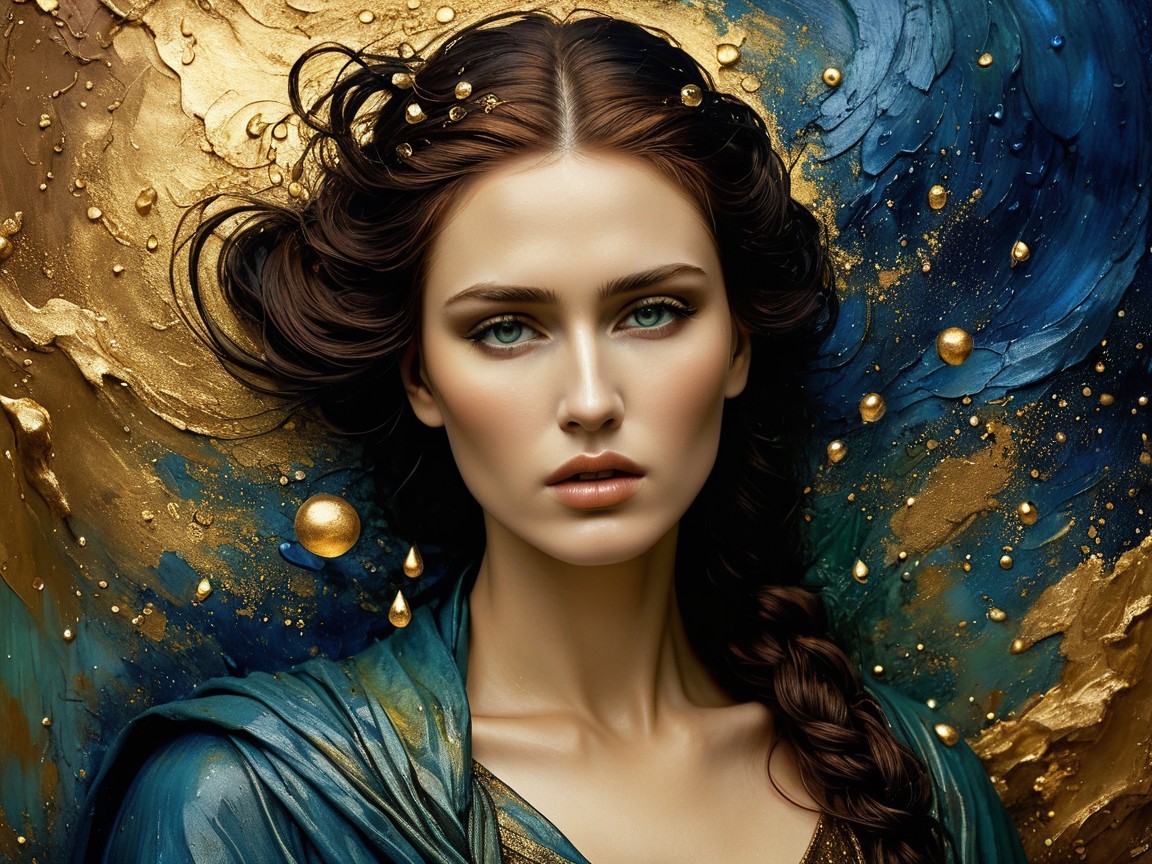 Elegant Woman with Long Hair Against Vibrant Background