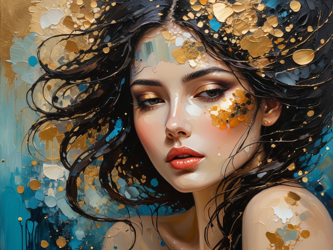 Portrait of a Woman with Colorful Paint and Serene Expression