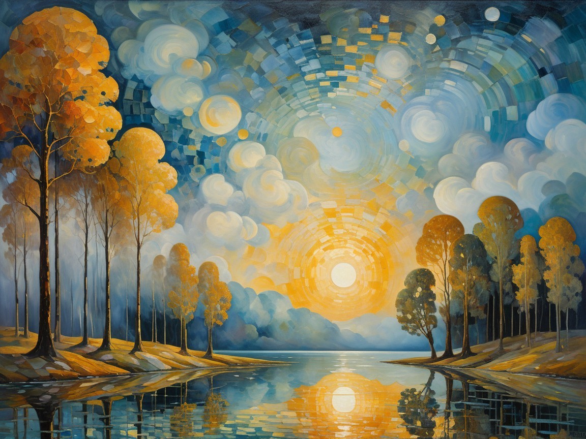 Vibrant Landscape with Serene Lake and Sunset Reflection