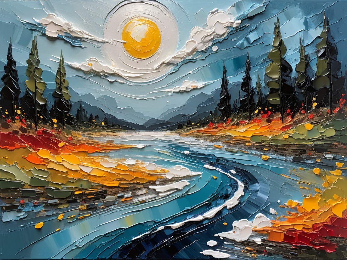 Vibrant Landscape with Hills, River, and Autumn Colors