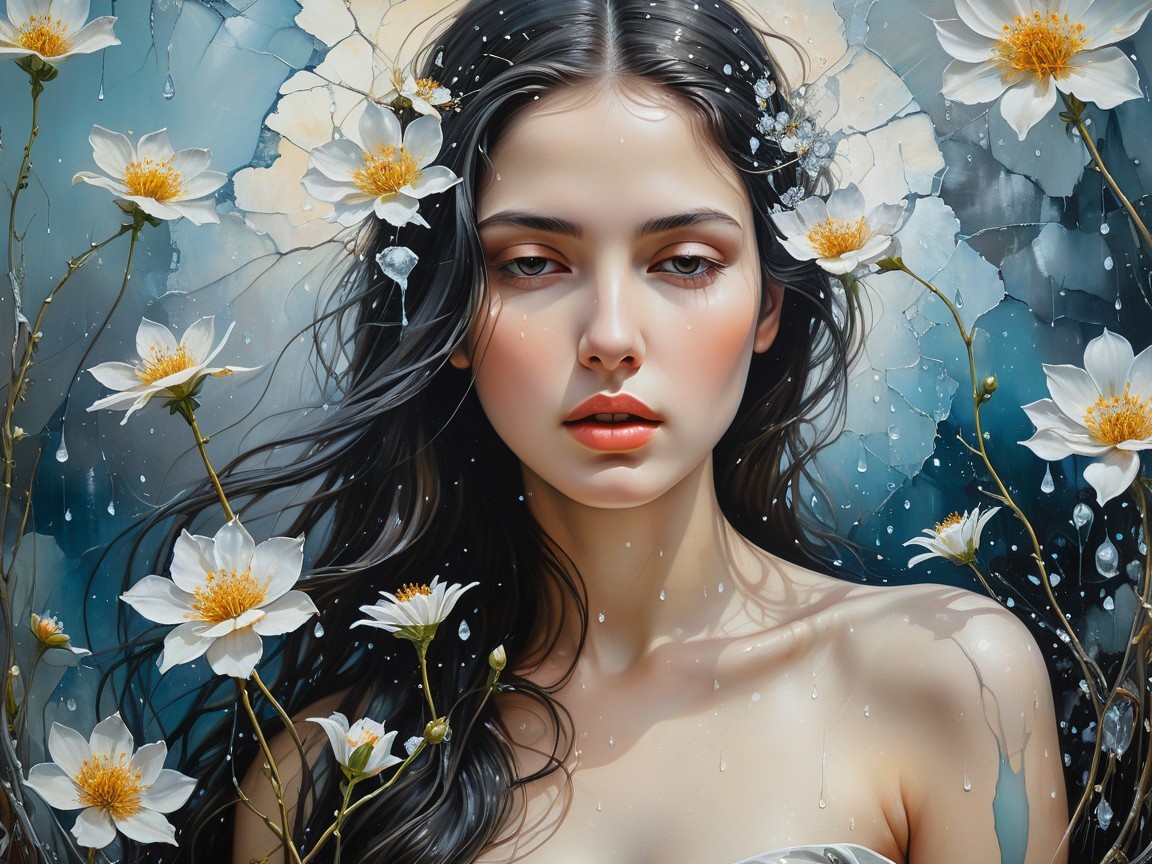 Serene Portrait of a Young Woman with Flowers