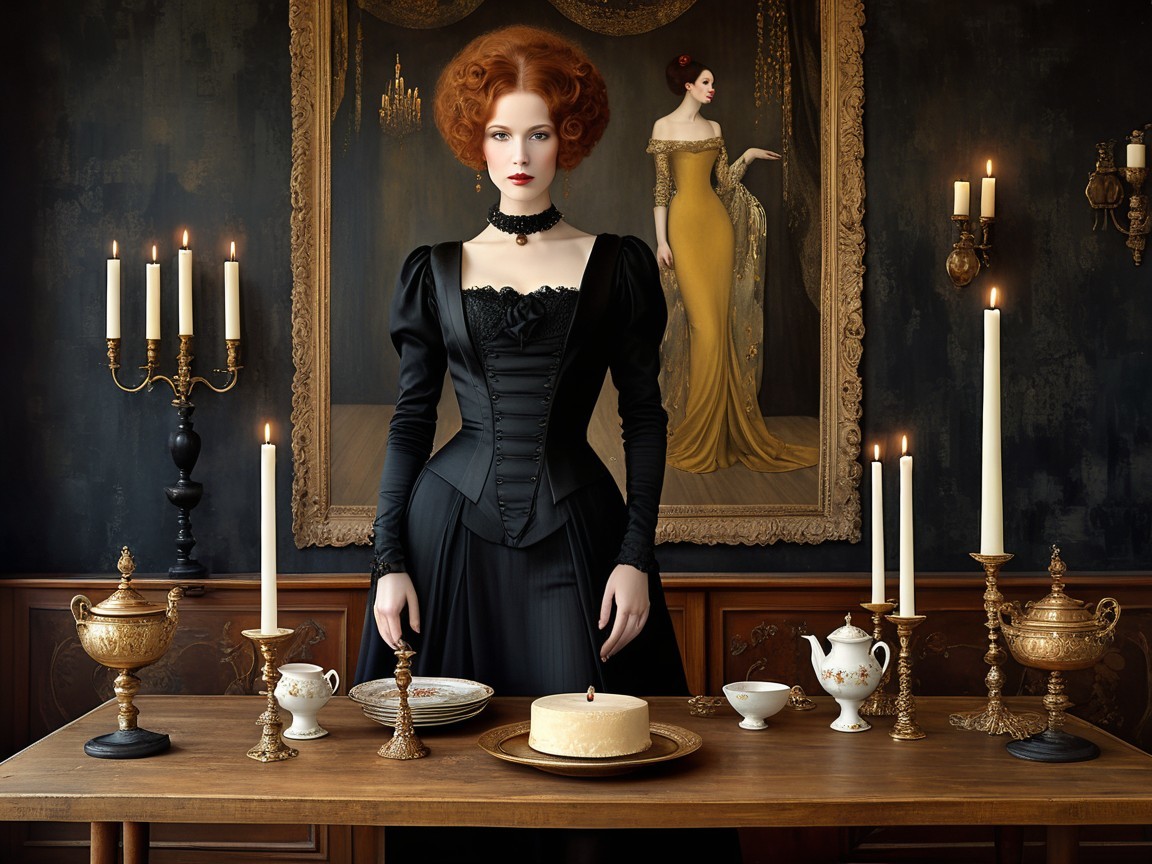 Elegant Victorian Scene with Woman and Decorated Table
