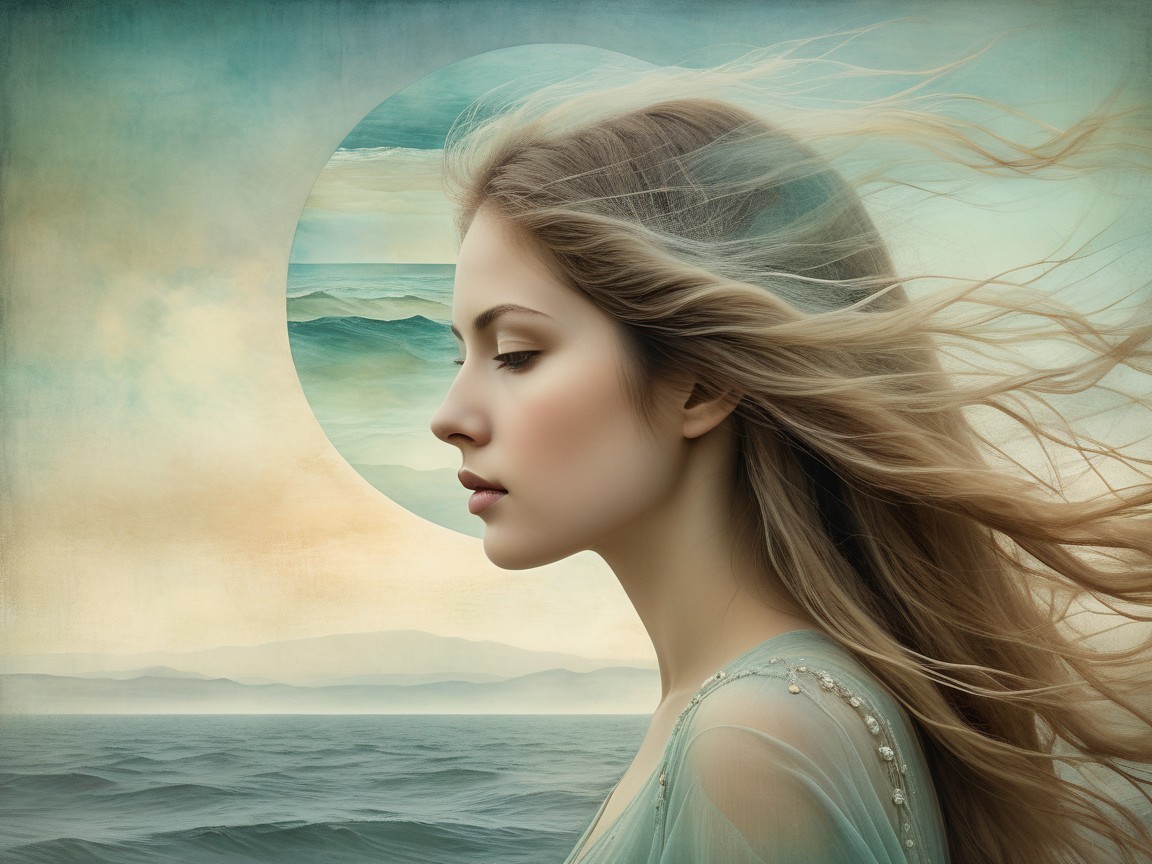 Profile of a Young Woman Against a Tranquil Seascape
