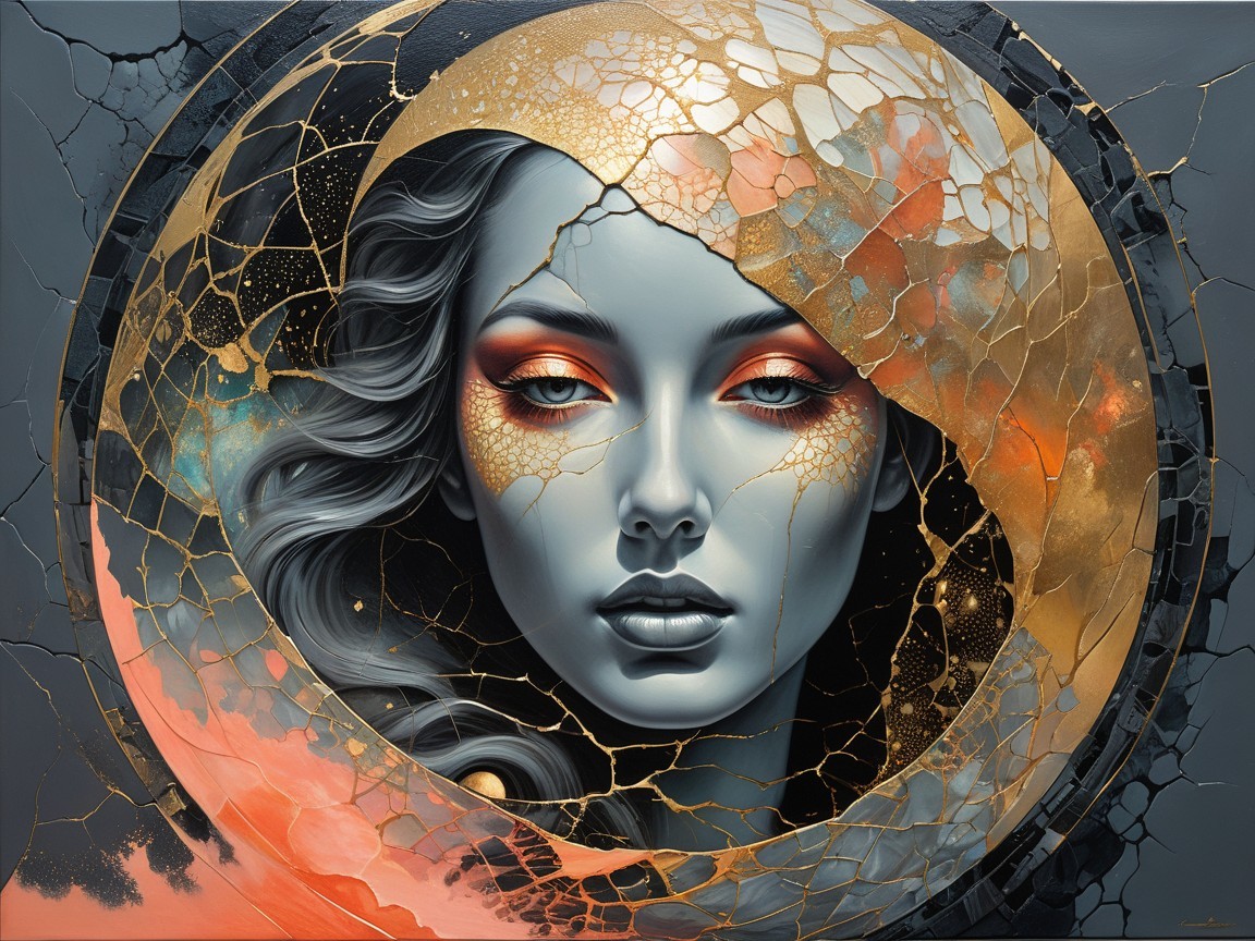 Portrait of a Woman with Silver Skin and Fiery Eyes
