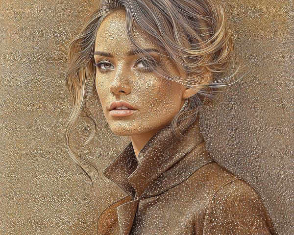 Stylized portrait of a woman in a textured coat