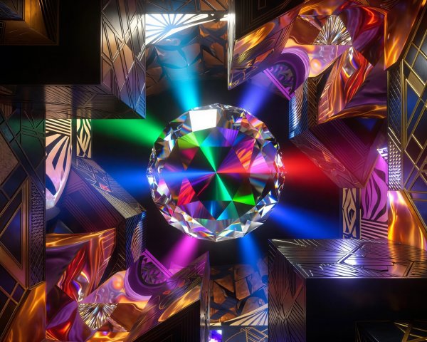 Futuristic Art Deco Diamond with Colorful Reflections