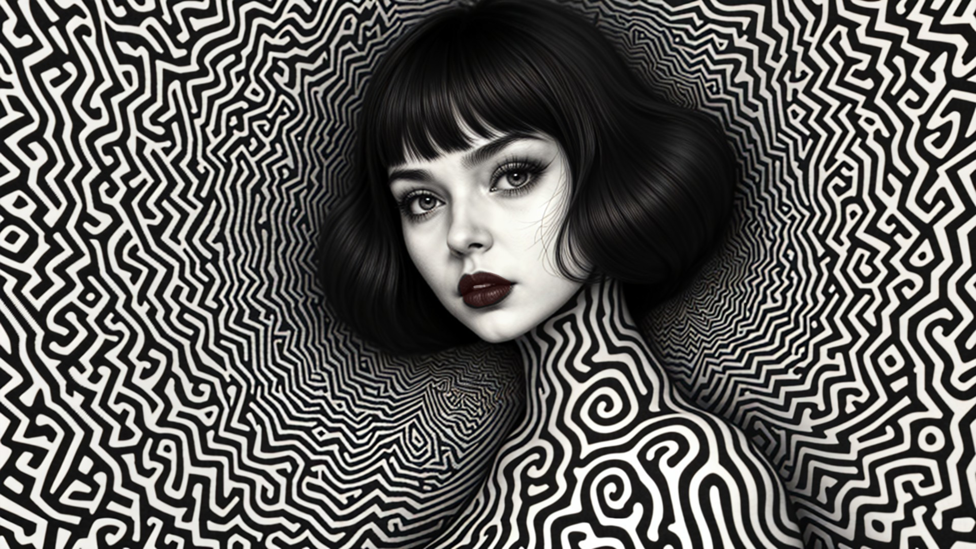 Surreal Black-and-White Portrait of a Woman