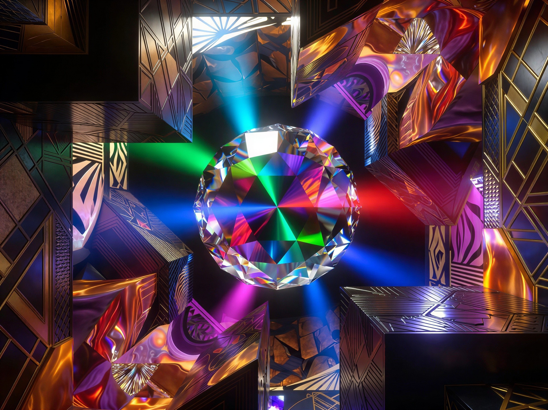 Futuristic Art Deco Diamond with Colorful Reflections