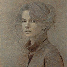Stylized portrait of a woman in a textured coat