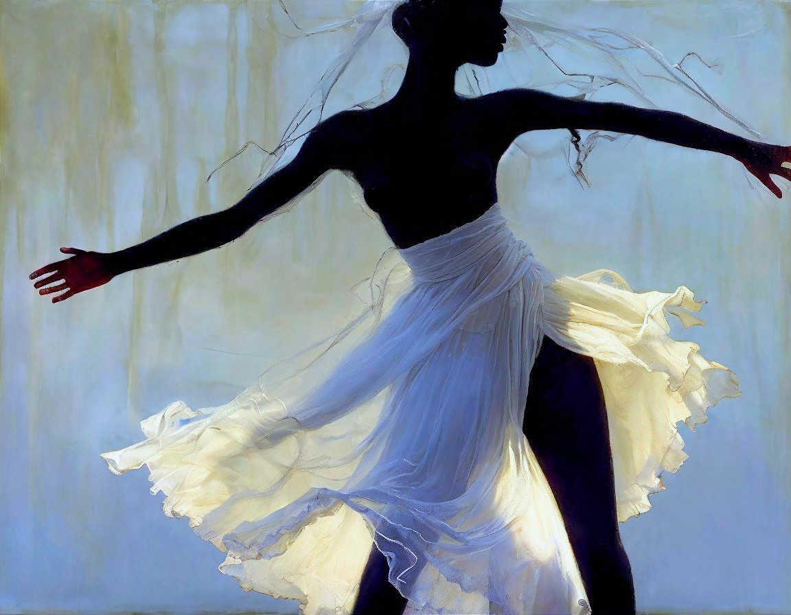 Silhouetted Dancer in Flowing White Garment