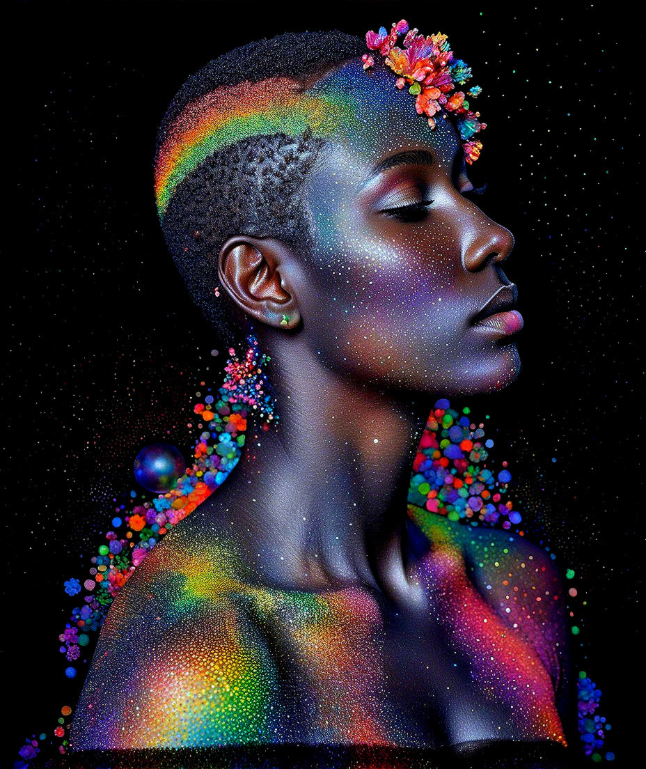 Portrait of a Woman with Colorful Cosmic Body Paint