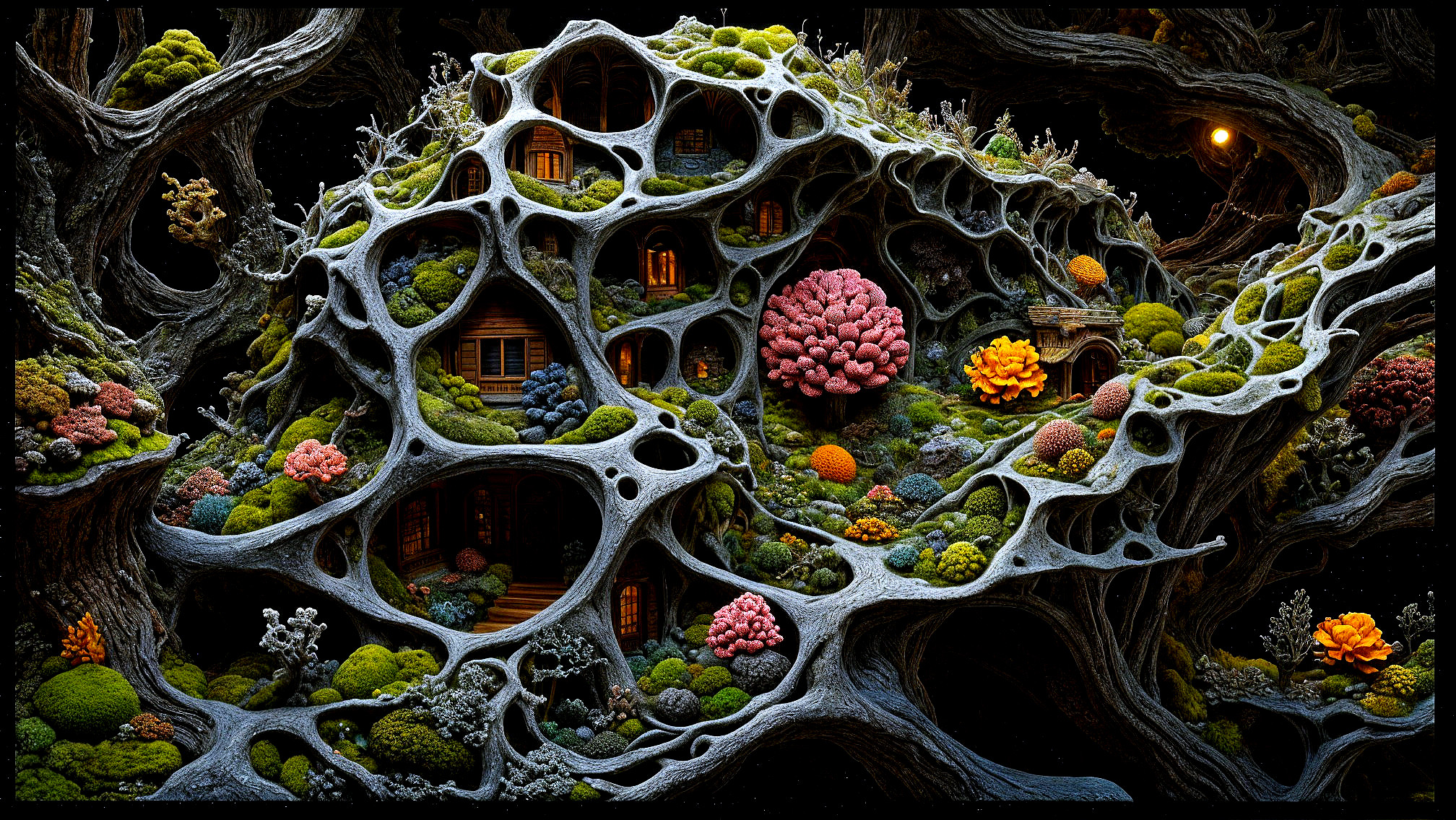 Fantastical Organic Structure with Whimsical Houses