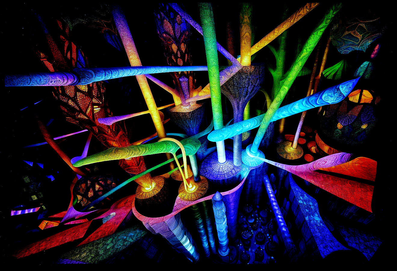 Vibrant Abstract Scene with Colorful Structures