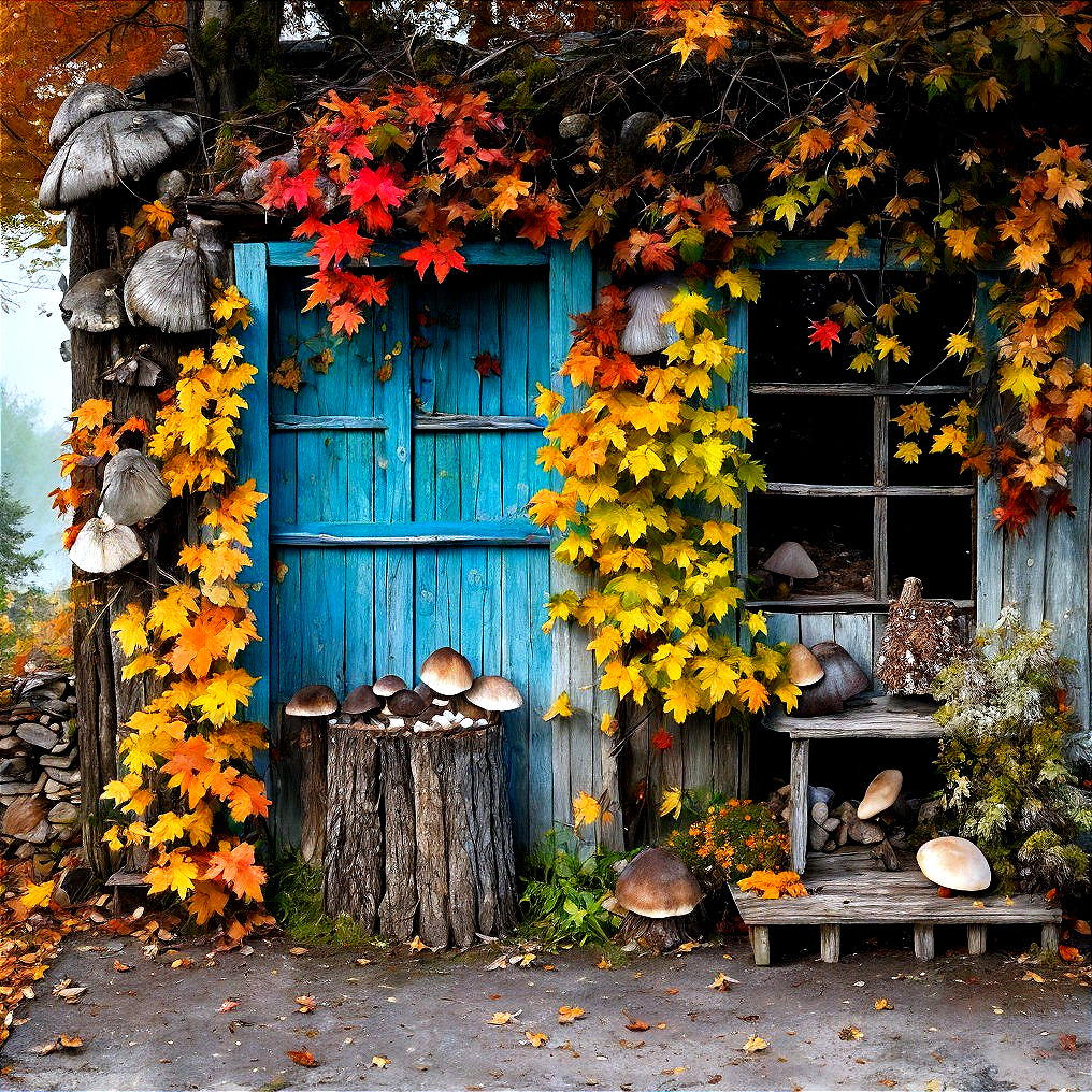 Rustic cabin surrounded by vibrant autumn foliage