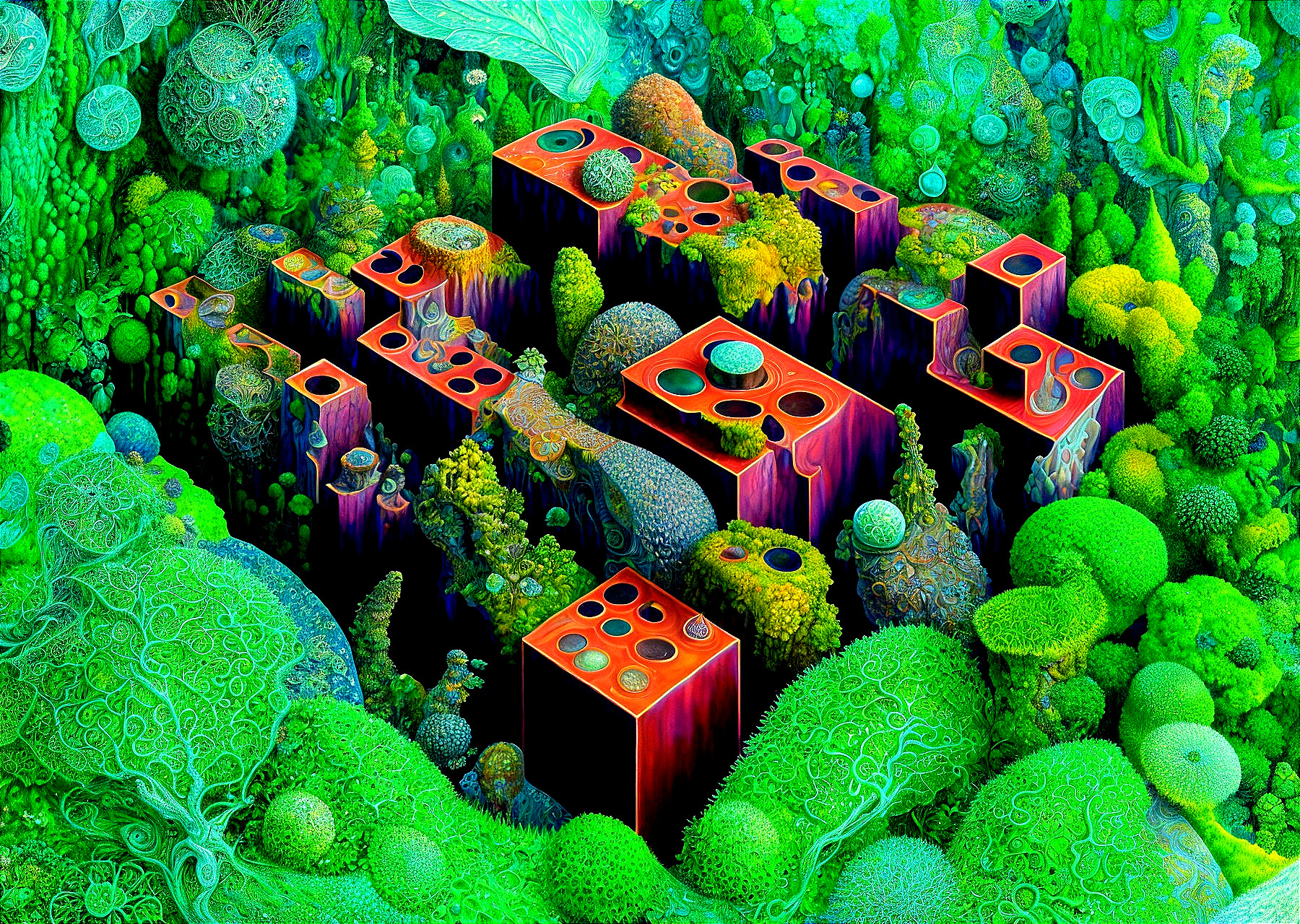 Surreal Landscape with Organic Forms and Vivid Colors