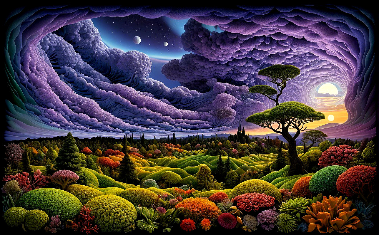 Surreal Landscape with Oversized Colorful Vegetation