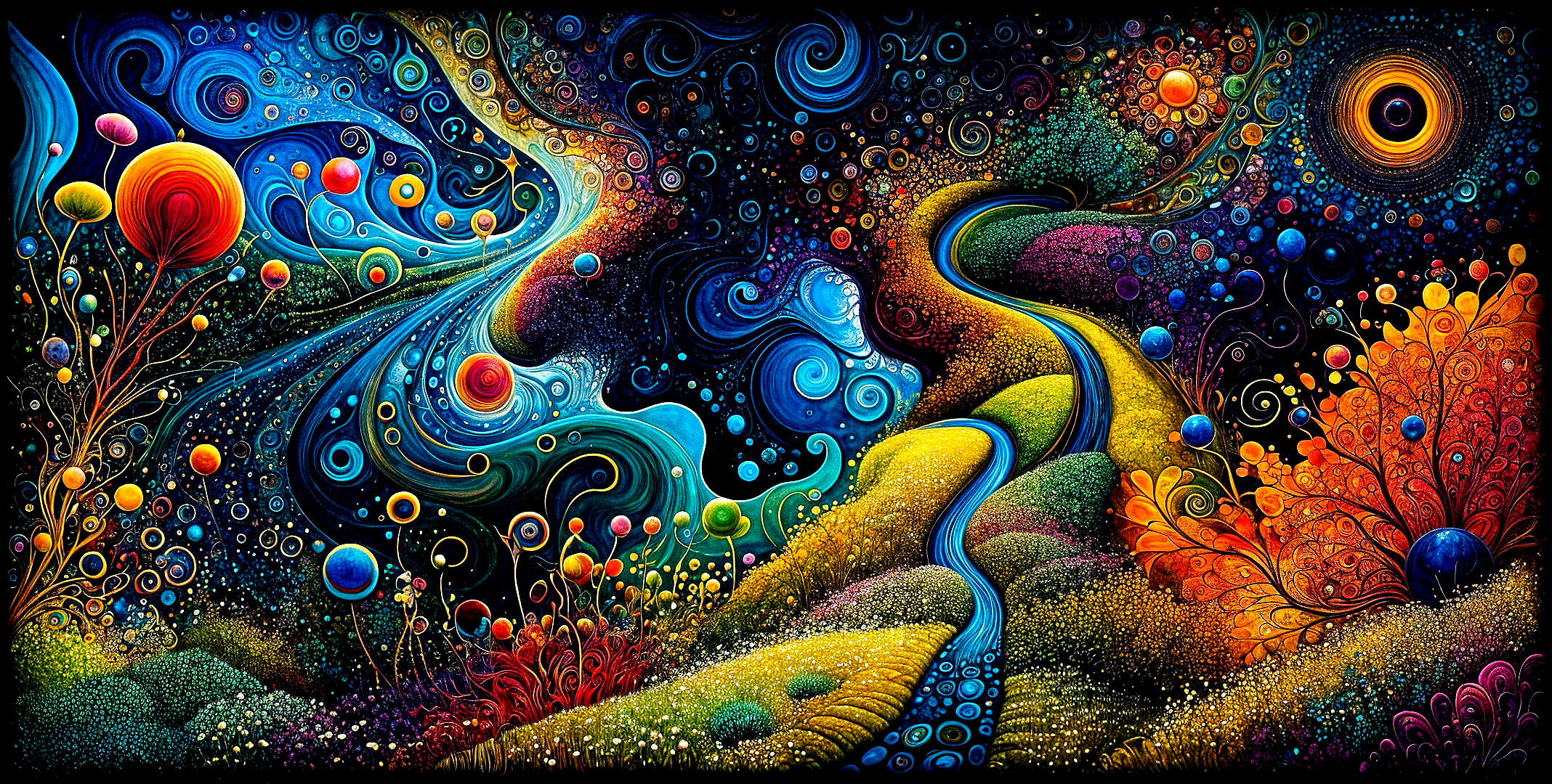 Surreal Landscape with Vivid Colors and Patterns