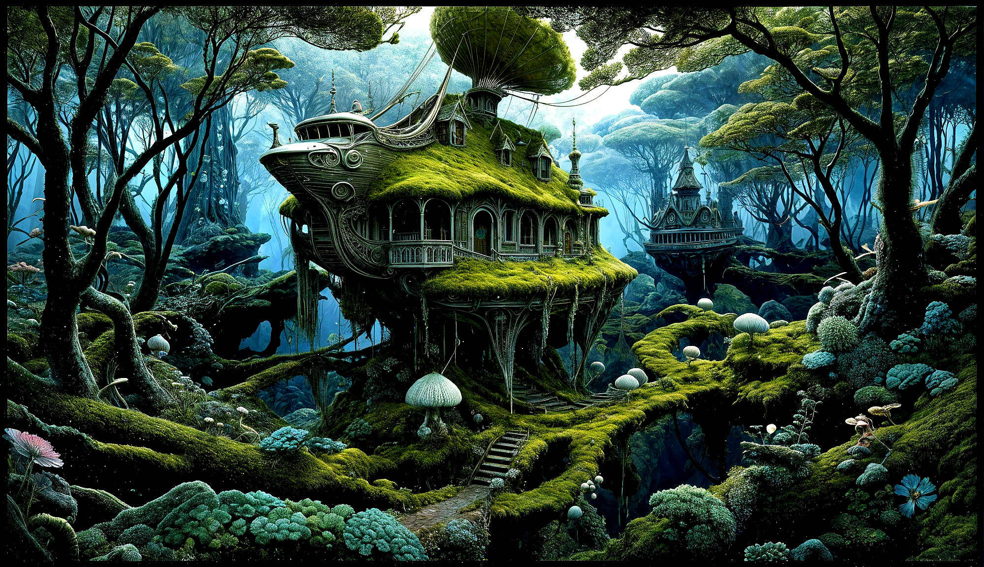 Whimsical Treehouse in a Mystical Forest Setting