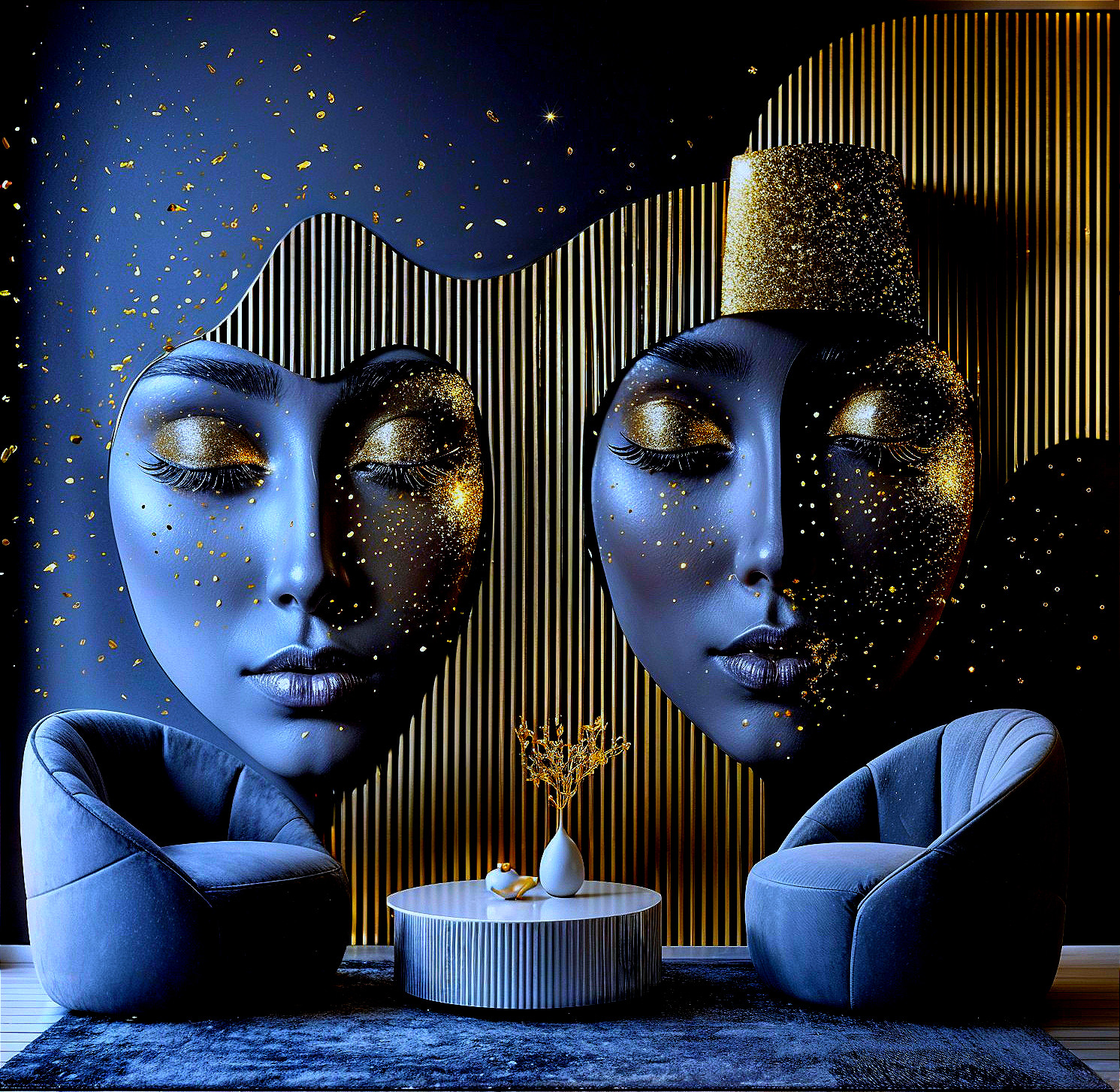 Abstract Faces in Modern Interior Design Setting