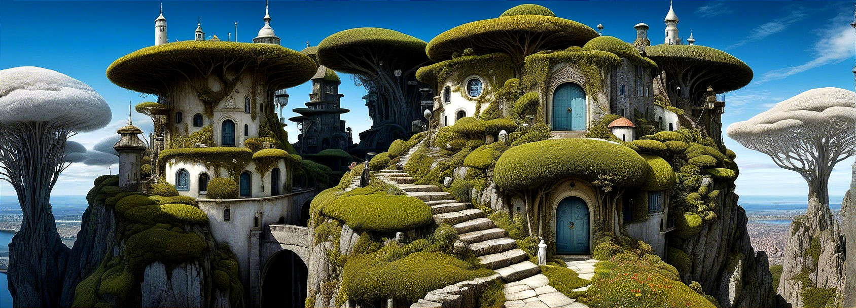 Surreal Landscape with Mushroom-Shaped Structures