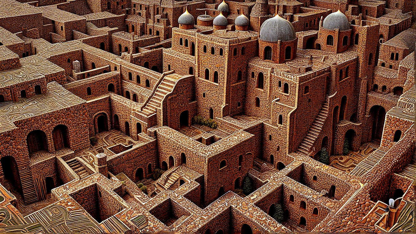 Aerial View of Intricate Labyrinthine Cityscape