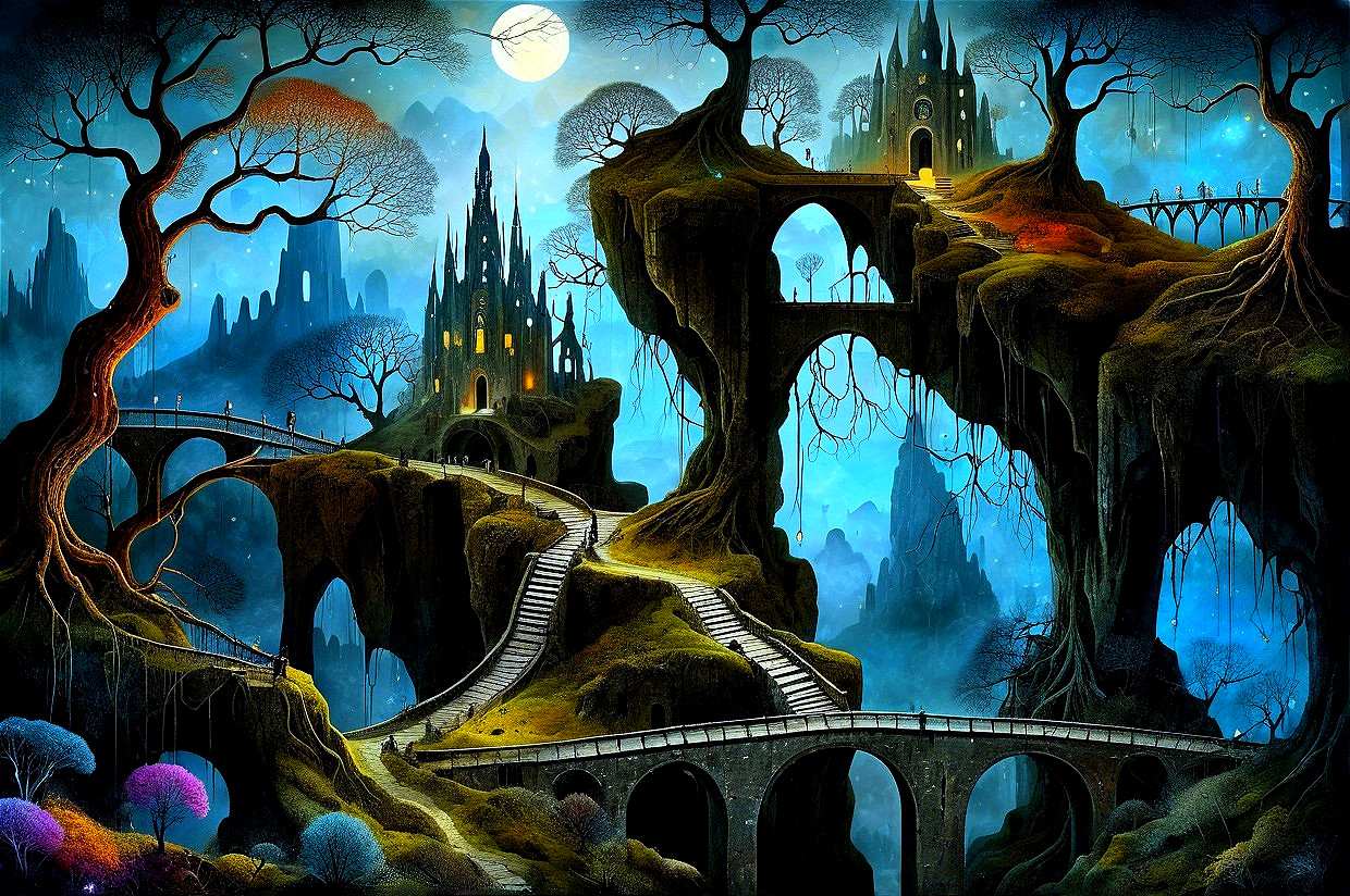 Mystical Landscape with Castles and Twisted Trees