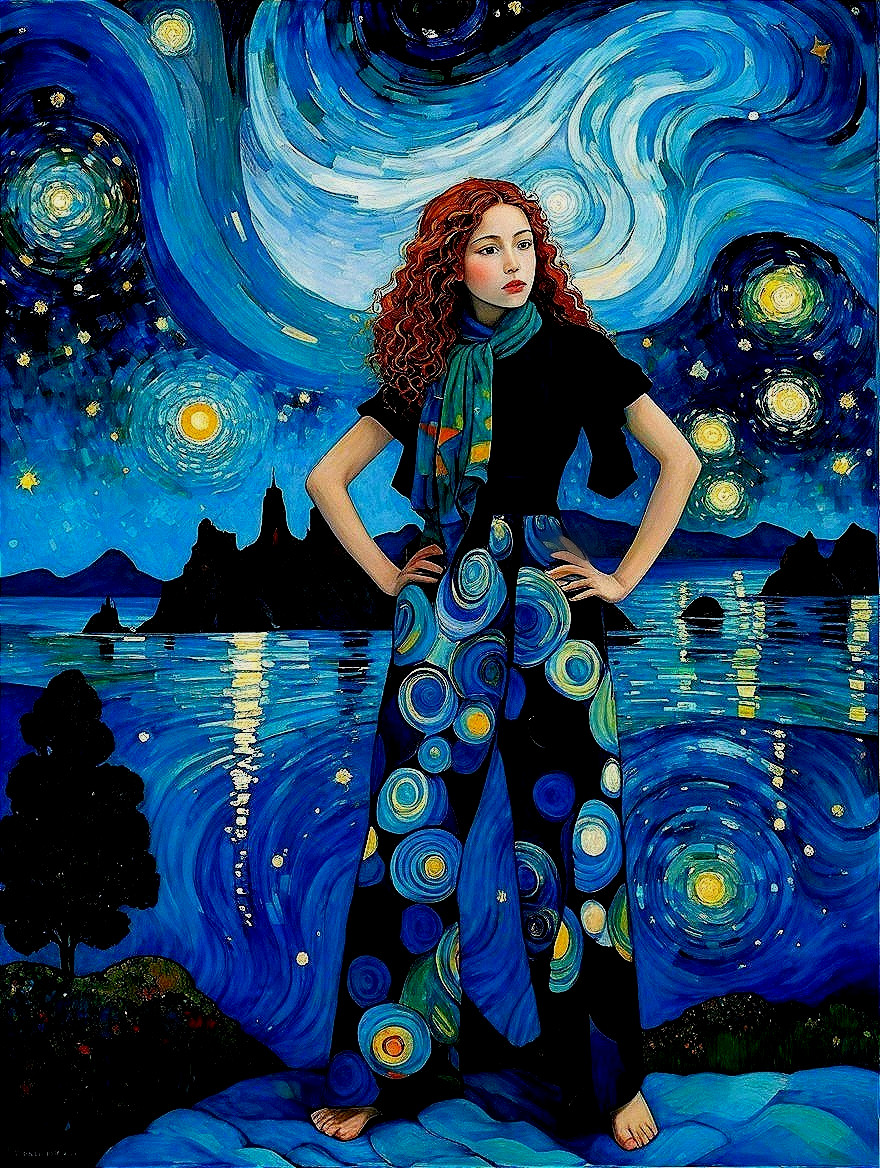 Confident Young Woman in Starry Night Setting
