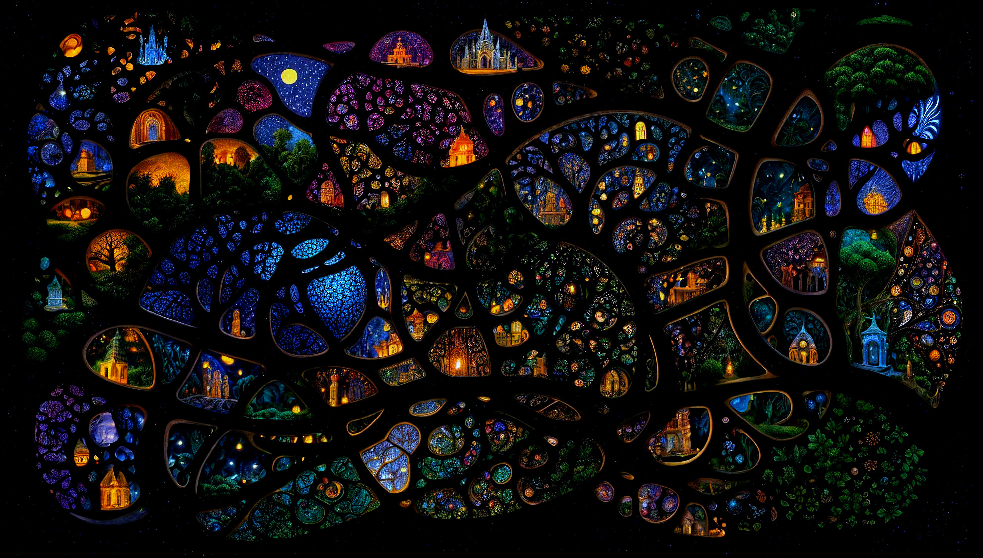 Vibrant Cosmic Tree Design with Glowing Structures