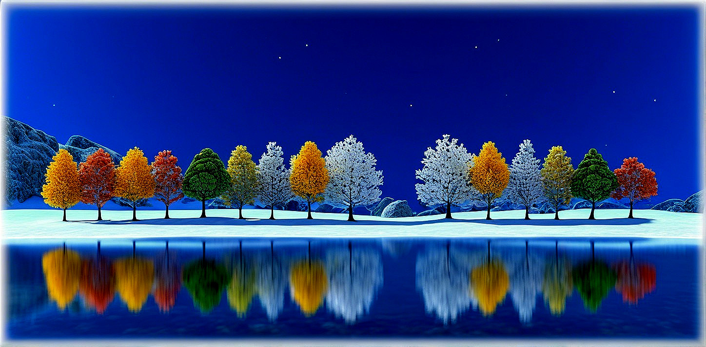 Serene Winter Landscape with Colorful Autumn Trees