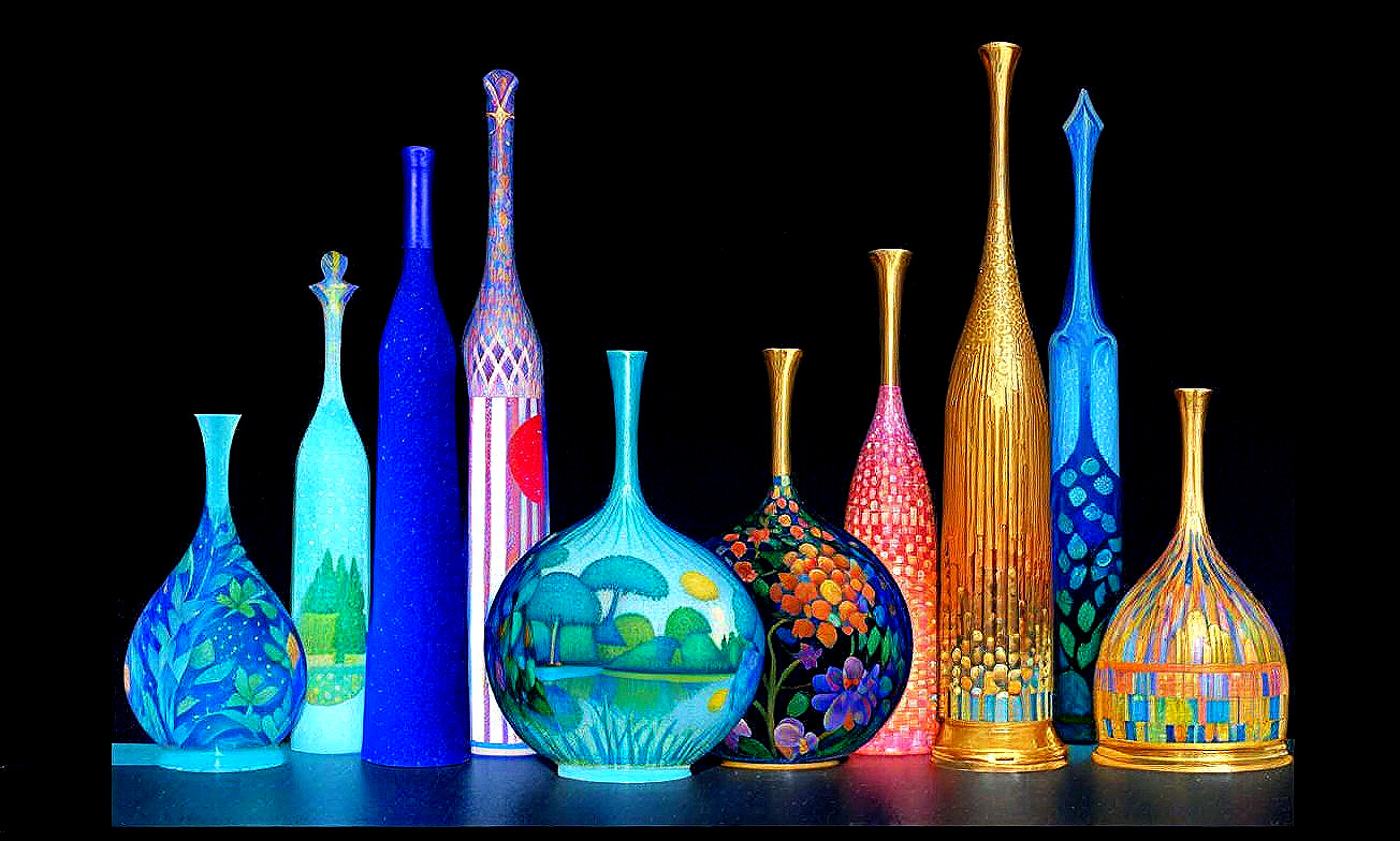 Artistic Vases with Intricate Designs and Colors