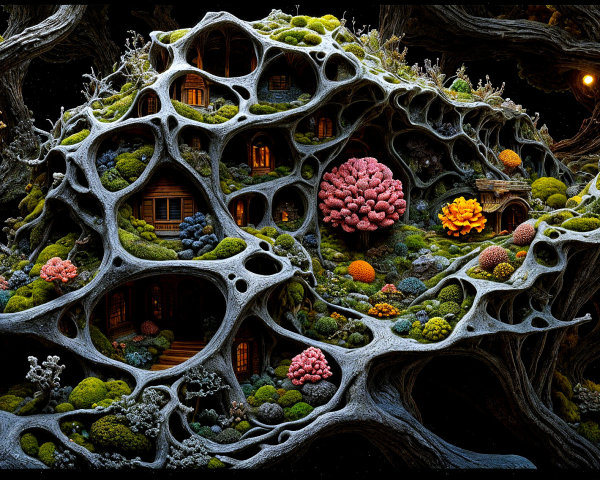 Fantastical Organic Structure with Whimsical Houses