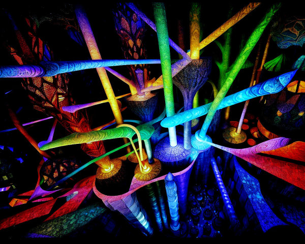 Vibrant Abstract Scene with Colorful Structures