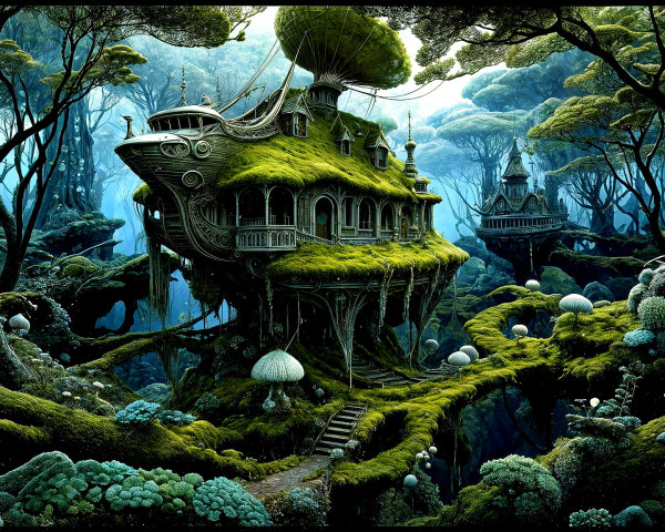 Whimsical Treehouse in a Mystical Forest Setting