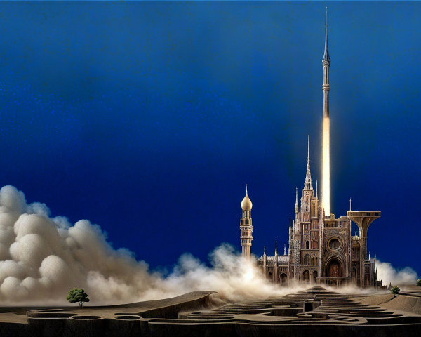 Majestic castle with spire and intricate architecture