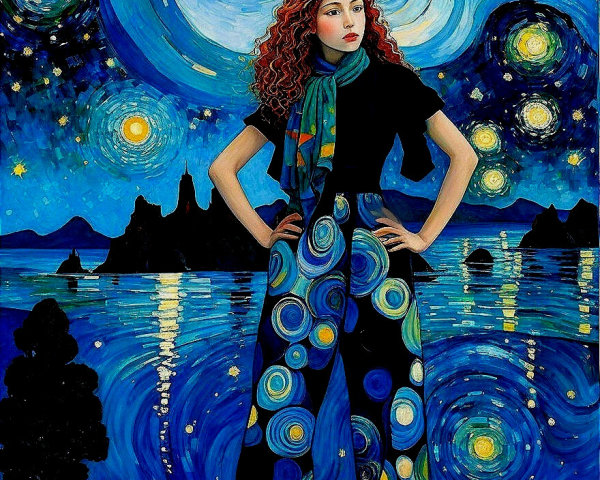 Confident Young Woman in Starry Night Setting