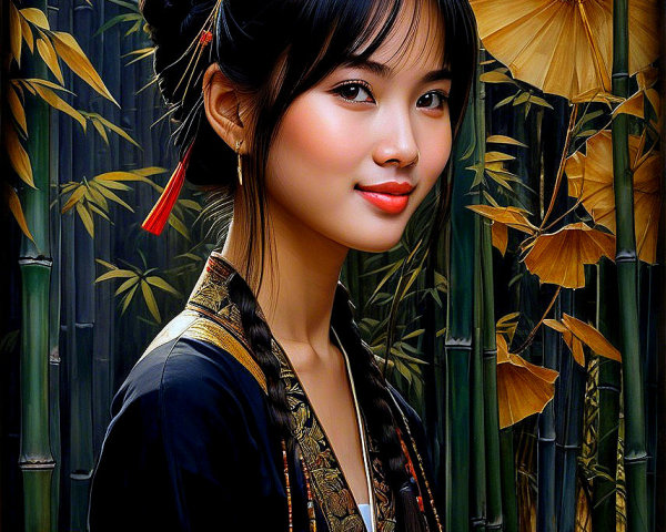 Young woman in elegant updo with cultural attire