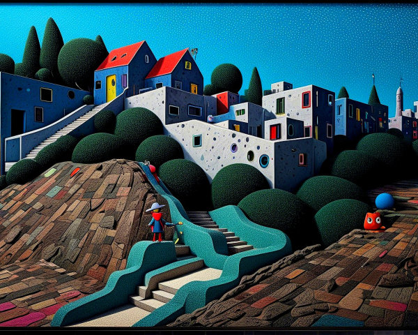 Whimsical Colorful Landscape with Unique Village Houses